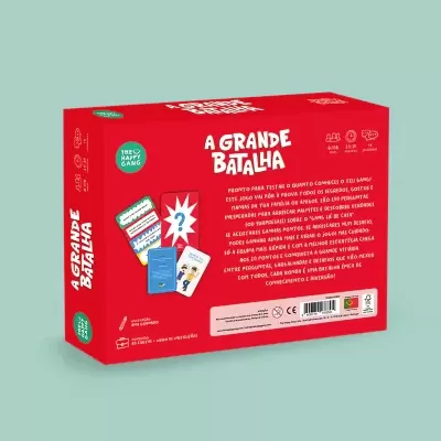 Caixa vermelha do jogo 'A Grande Batalha' com cartas coloridas e texto em branco.