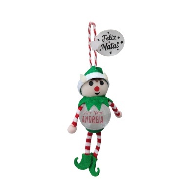 Boneco decorativo de Natal em tecido com cores verde, vermelho e branco