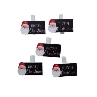 5 Molas de Madeira decorativas "Merry Christmas"