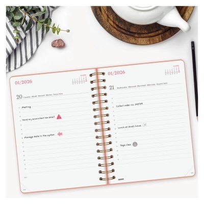 Agenda diária A5 2026 Espiral Alma Coral | Finocam