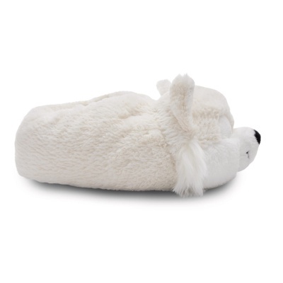 Pantufa pelúcia branca em forma de urso polar lado