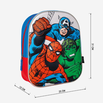 Mochila infantil com super-heróis Homem-Aranha, Capitão América e Hulk