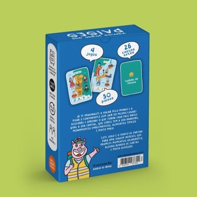 Embalagem azul de jogo de cartas Lealdade de Pares com ilustração de vaca em colete amarelo