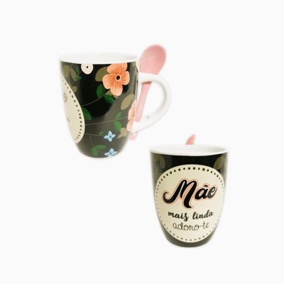 Caneca cerâmica com colher "Mãe"