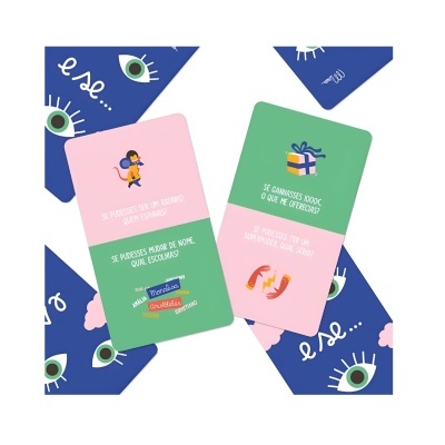 Cartas coloridas com texto em português e ilustrações simples