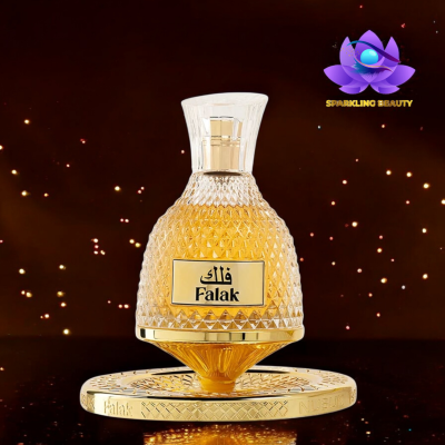 Frasco de perfume Falak em vidro texturizado com base dourada