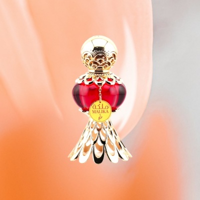 Frasco de perfume vermelho e dourado com pendente amarelo MALIKA