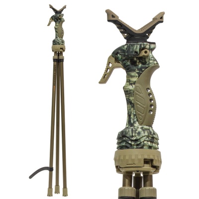 Tripé de camuflagem com empunhadura texturizada e pernas ajustáveis em verde oliva e bege