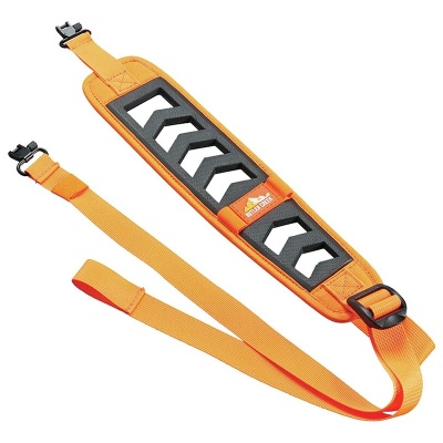 Correia ajustável laranja com almofada cinzenta e logo YATE