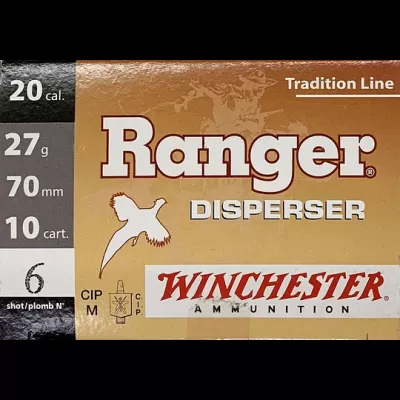 Caixa de munição Winchester Ranger Disperser cal. 20, 27g, 70mm, 10 cartuchos.
