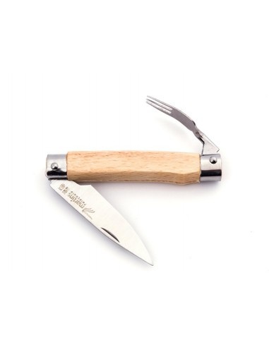 Faca dobrável com cabo em madeira clara e lâmina de aço inoxidável