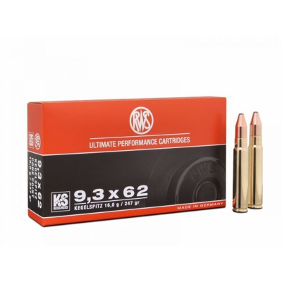 Caixa de munição RWS 9,3x62 com duas balas