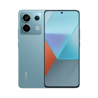 Smartphone Redmi azul com três câmaras e ecrã frontal grande