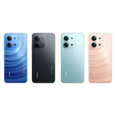 Quatro smartphones Redmi em azul, preto, verde claro e rosa com câmaras duplas