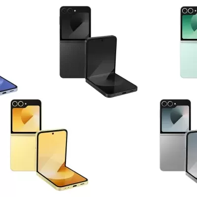 Telemóveis dobráveis em várias cores contra fundo branco