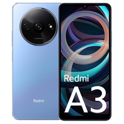 Smartphone Redmi A3 azul com câmara circular e ecrã frontal