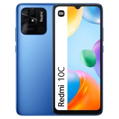 Smartphone Redmi 10C azul com câmara traseira quadrada e ecrã colorido