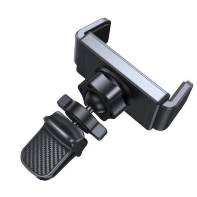 Suporte para telemóvel automóvel preto ajustável com textura imitação fibra de carbono