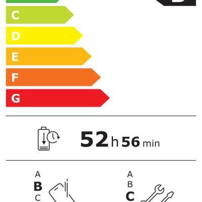 Etiqueta de energia da União Europeia para Redmi com classificação B e autonomia 52h56min