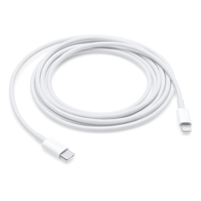 Cabo USB Type-C para Lightning branco com textura lisa
