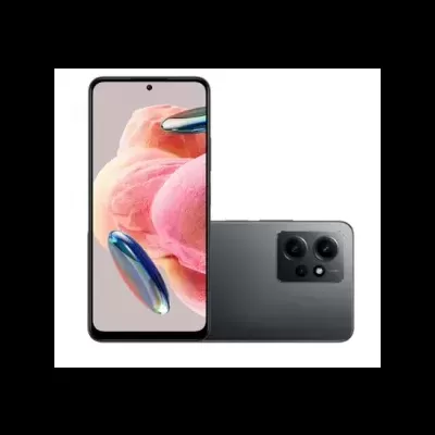 Smartphone cinzento com câmara tripla na parte traseira e ecrã frontal grande