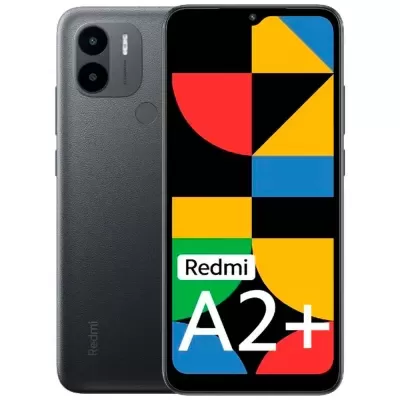 Smartphone Redmi A2+ com ecrã colorido e corpo preto com textura