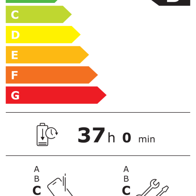 Etiqueta de eficiência energética para Apple A3293 com classificação B e 37 horas de autonomia