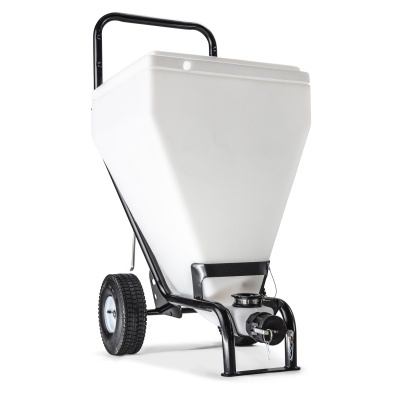 Carrinho de transporte branco com estrutura preta e uma roda