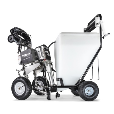 Máquina de pintura airless Tritech com tanque branco e estrutura metálica preta