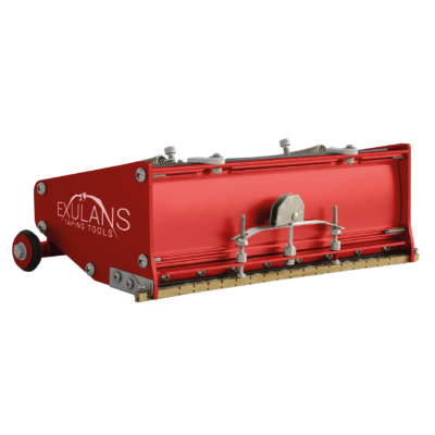 Ferramenta de tapagem vermelha com molas e parafusos, texto EXULANS TAPING TOOLS
