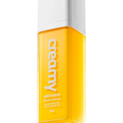 Frasco amarelo de sérum facial creamy com tampa branca