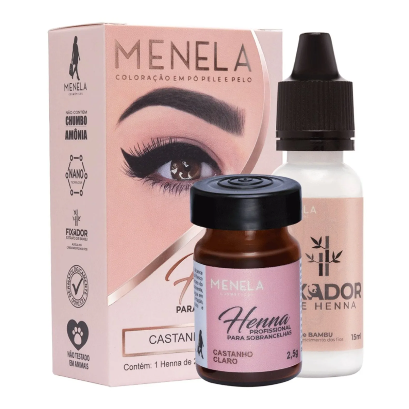 Kit Henna Profissional para Sobrancelhas Menela - Castanho Claro