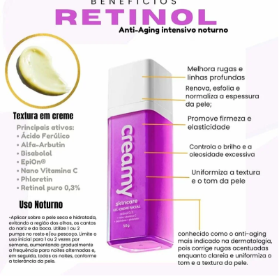 Creamy Retinol 0,3 + Nano Vitamina C + Peptídeos + Phloretin
