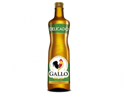 Garrafa de azeite GALLO DELICADO em vidro âmbar com rótulo e tampa dourados