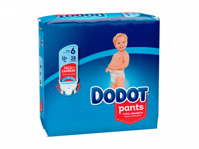 Pacote azul de fraldas Dodot Pants com imagem de bebé