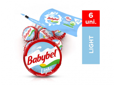 Pacote com 6 mini queijos Babybel Light em embalagem colorida