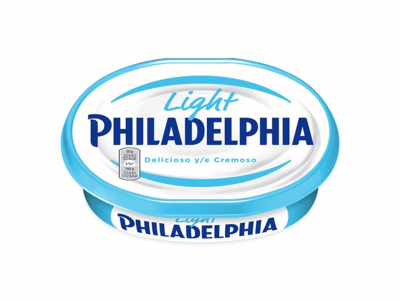Embalagem de queijo creme Light Philadelphia azul e branca