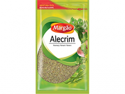 Pacote de alecrim seco da marca Margão com design verde e amarelo
