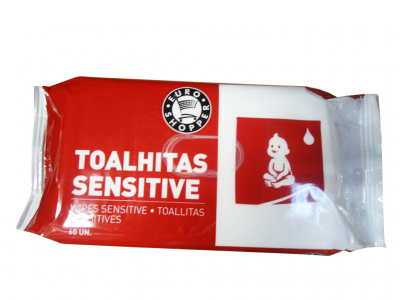 Pacote vermelho e branco de toalhitas sensíveis Euro Shopper com imagem de bebé