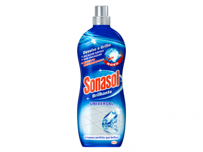 Frasco azul de Sonasol Brilhante Universal para limpeza com tampa prateada