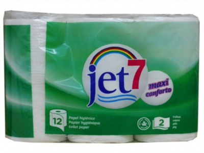 Pack de papel higiénico Jet7 maxi conforto com 12 rolos