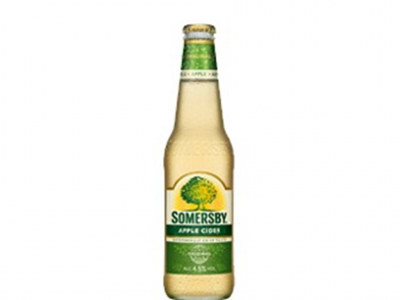 Garrafa de Sidra Somersby de maçã com rótulo verde e branco