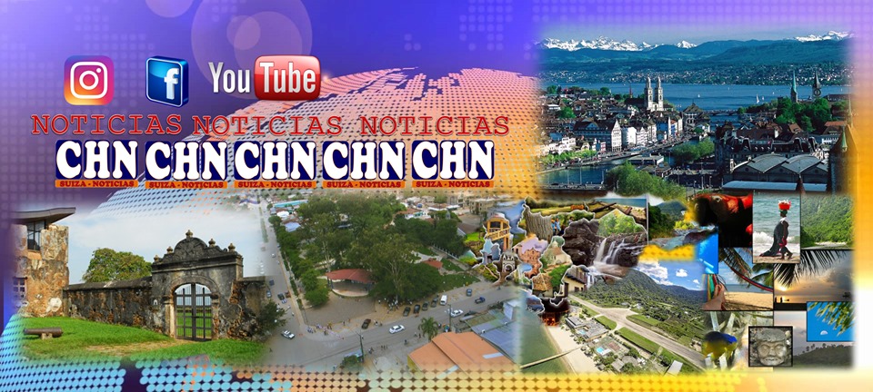 Entrevista Canal CHN Suiza Noticias Colagem digital de fotos urbanas com texto e ícones de redes sociais