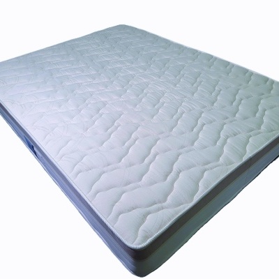 Colchão de molas branco com padrão matelassado e laterais cinzentas com alças