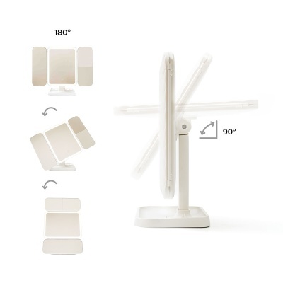 Espelho de maquilhagem branco com painéis ajustáveis em fundo branco