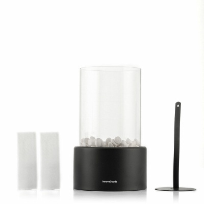 Dispensador de cápsulas de café transparente com base preta e dois filtros brancos e uma haste com suporte