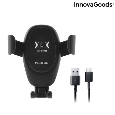 Suporte de telemóvel para carro preto da InnovaGoods com carregamento Fast Charge e cabo USB USB-C