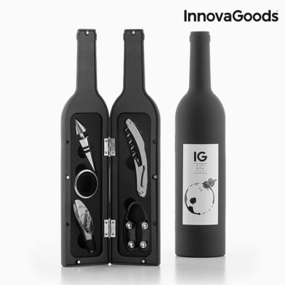 Conjunto de acessórios para vinho InnovaGoods em estojo preto com múltiplos utensílios