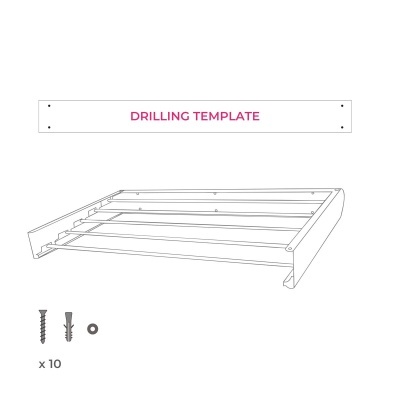 Estrutura metálica para montagem com parafusos e régua DRILLING TEMPLATE.