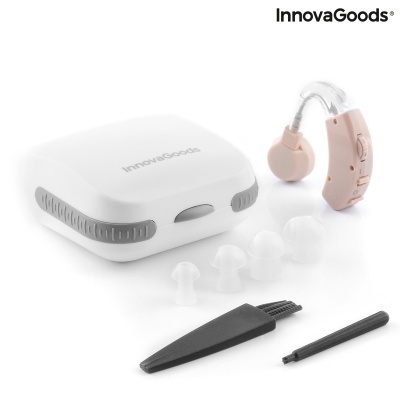 Aparelho auditivo com estojo, ponteiras e escova de limpeza
